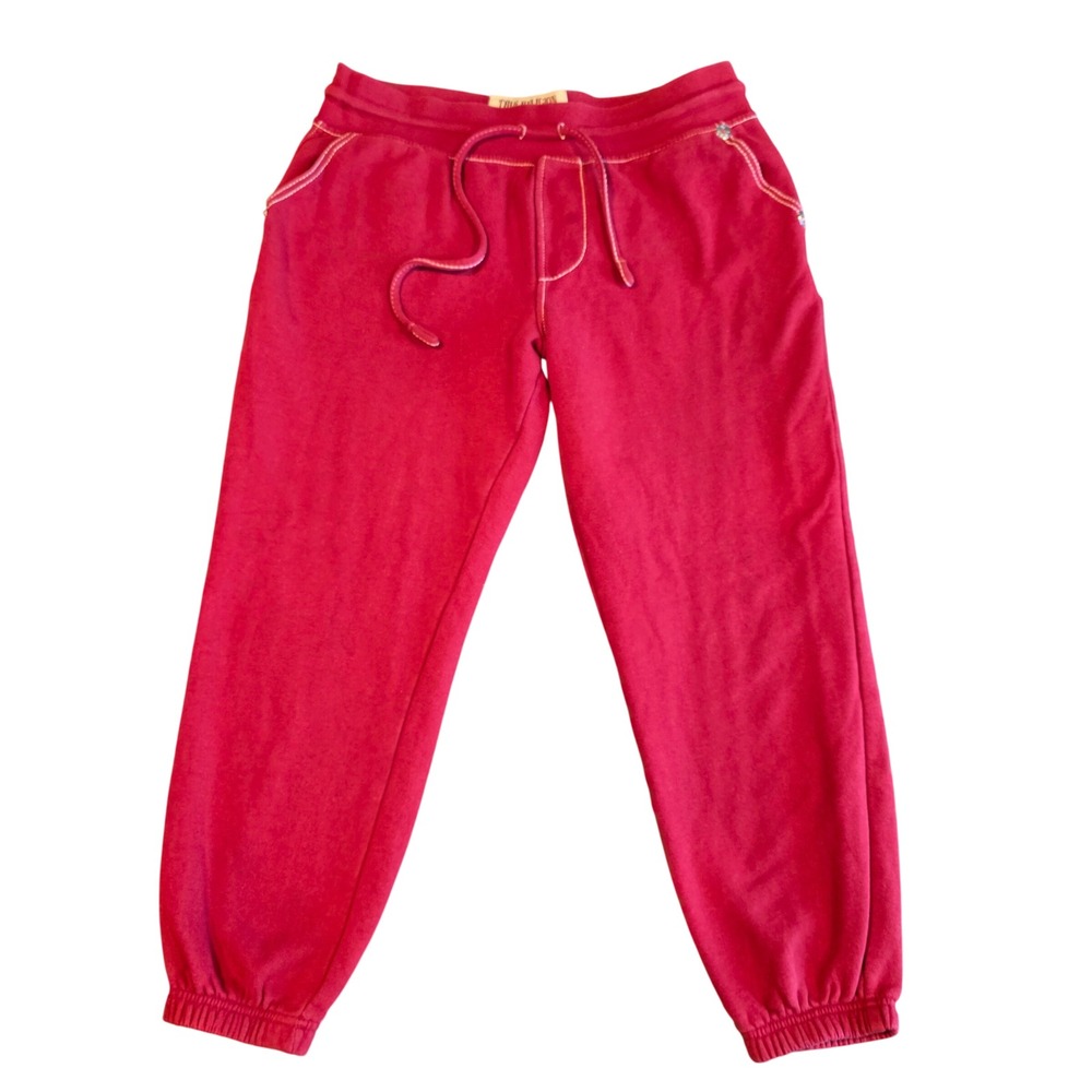 True Religion Super T Contrast Stitch Fleece Joggers Red Mens Medium Sweatpants